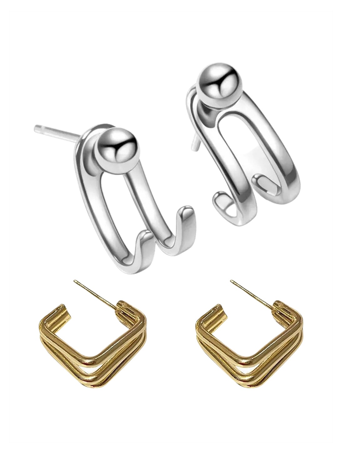 

Pinapes Set Of 2 Gold-Plated Contemporary Studs Earrings