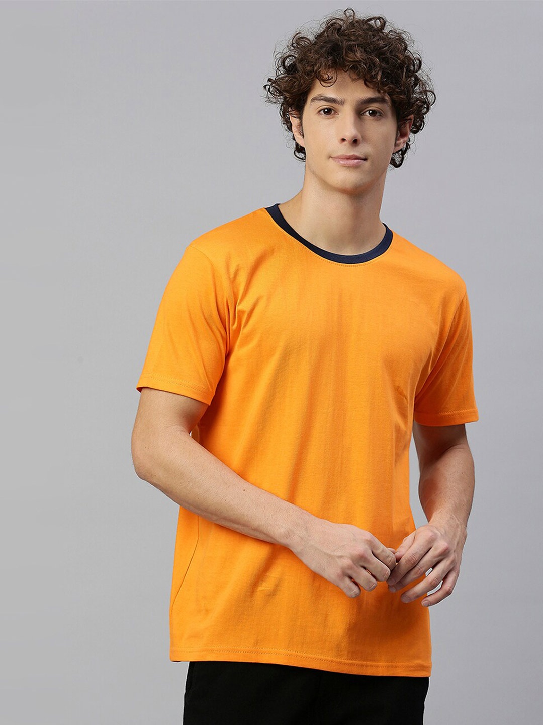 

High Star Round Neck Pure Cotton T-shirt, Orange