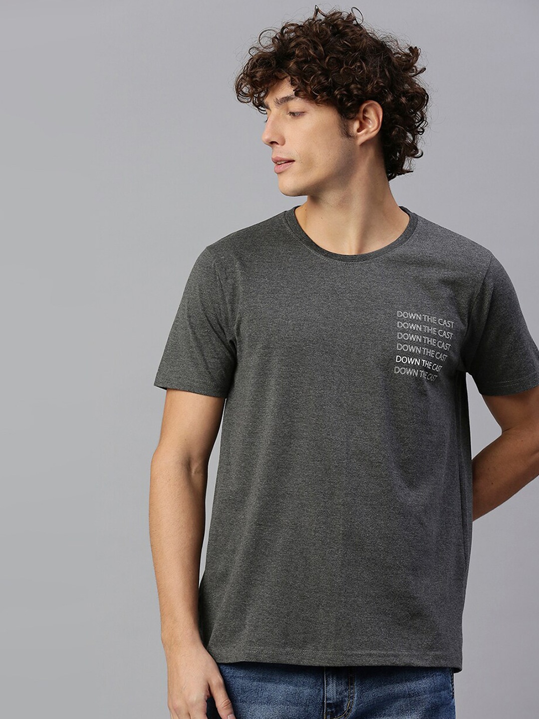 

High Star Round Neck Pure Cotton T-shirt, Charcoal