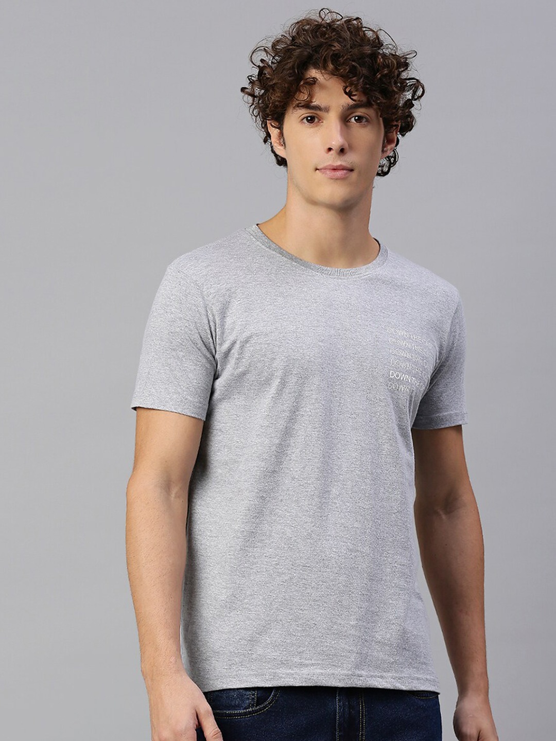 High Star Round Neck Pure Cotton T-shirt, Grey melange