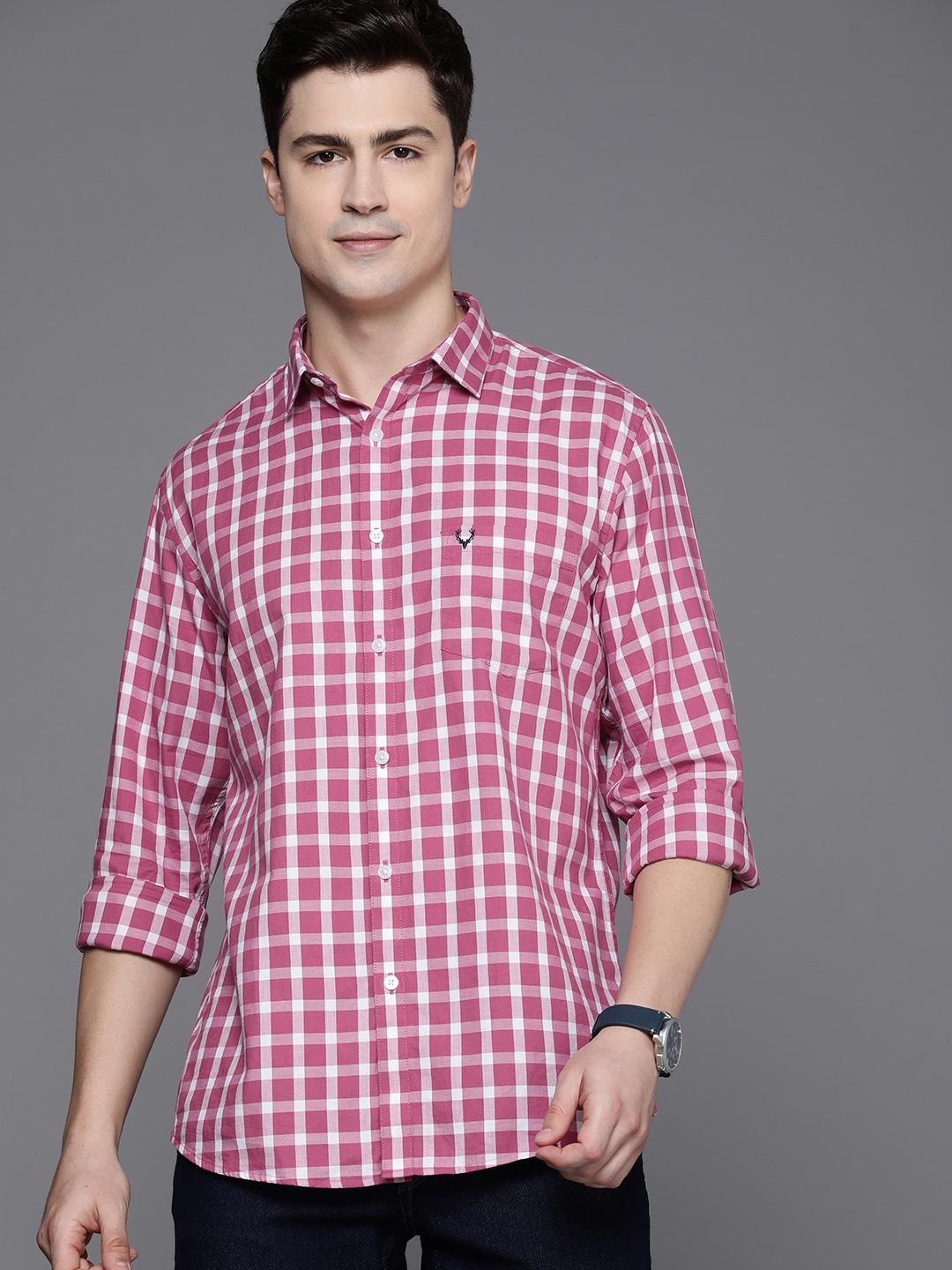 

Allen Solly Slim Fit Opaque Checked Casual Shirt, Magenta