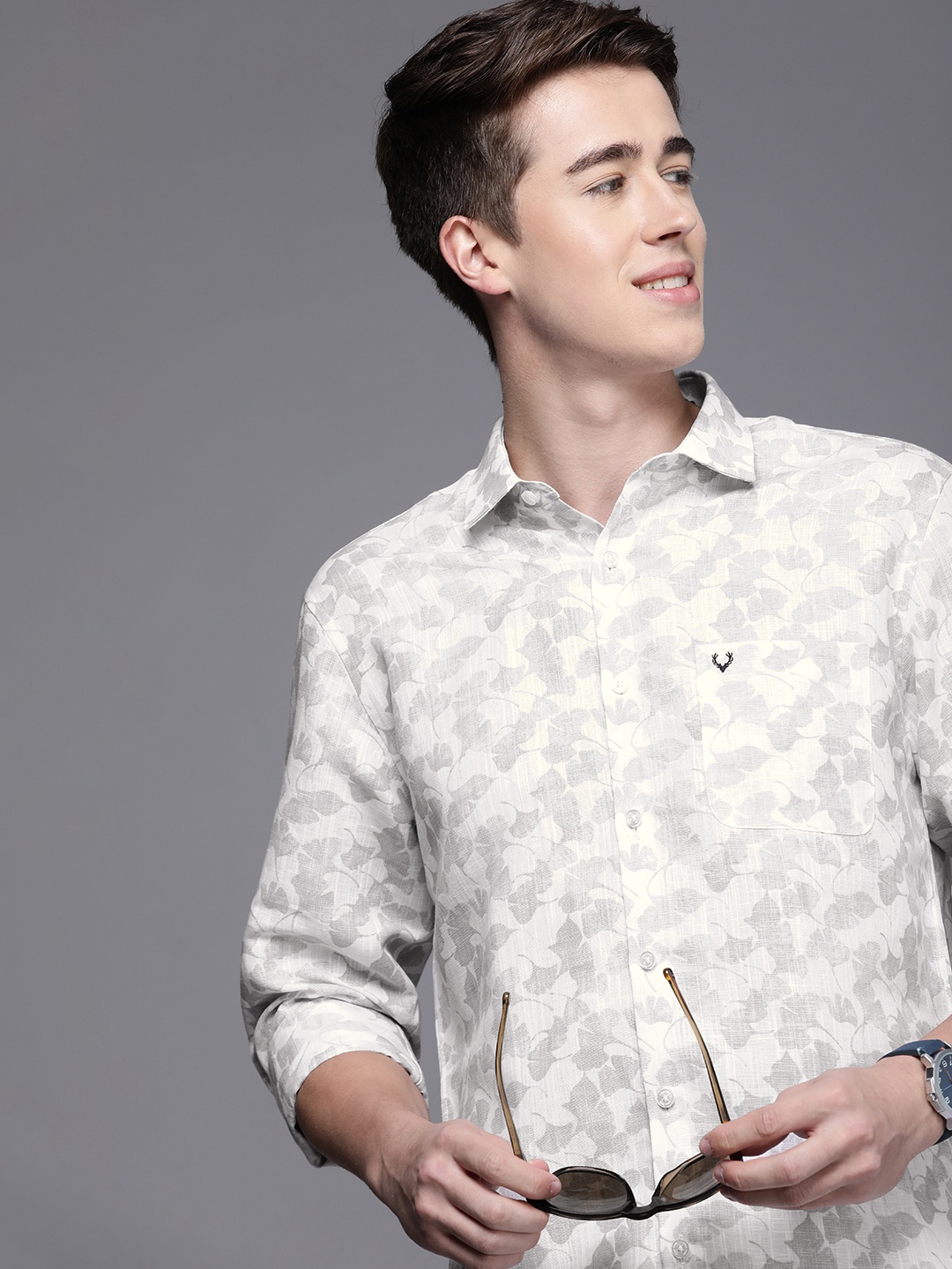

Allen Solly Men Slim Fit Opaque Printed Casual Shirt, Beige