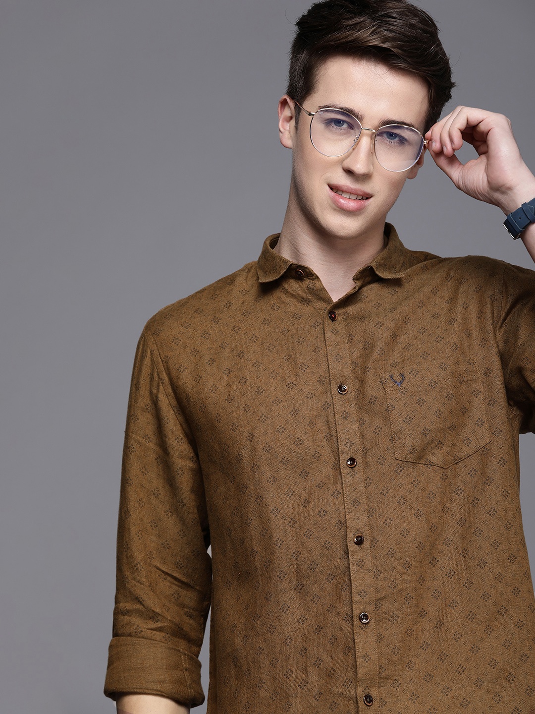 

Allen Solly Cotton Linen Slim Fit Opaque Printed Casual Shirt, Brown