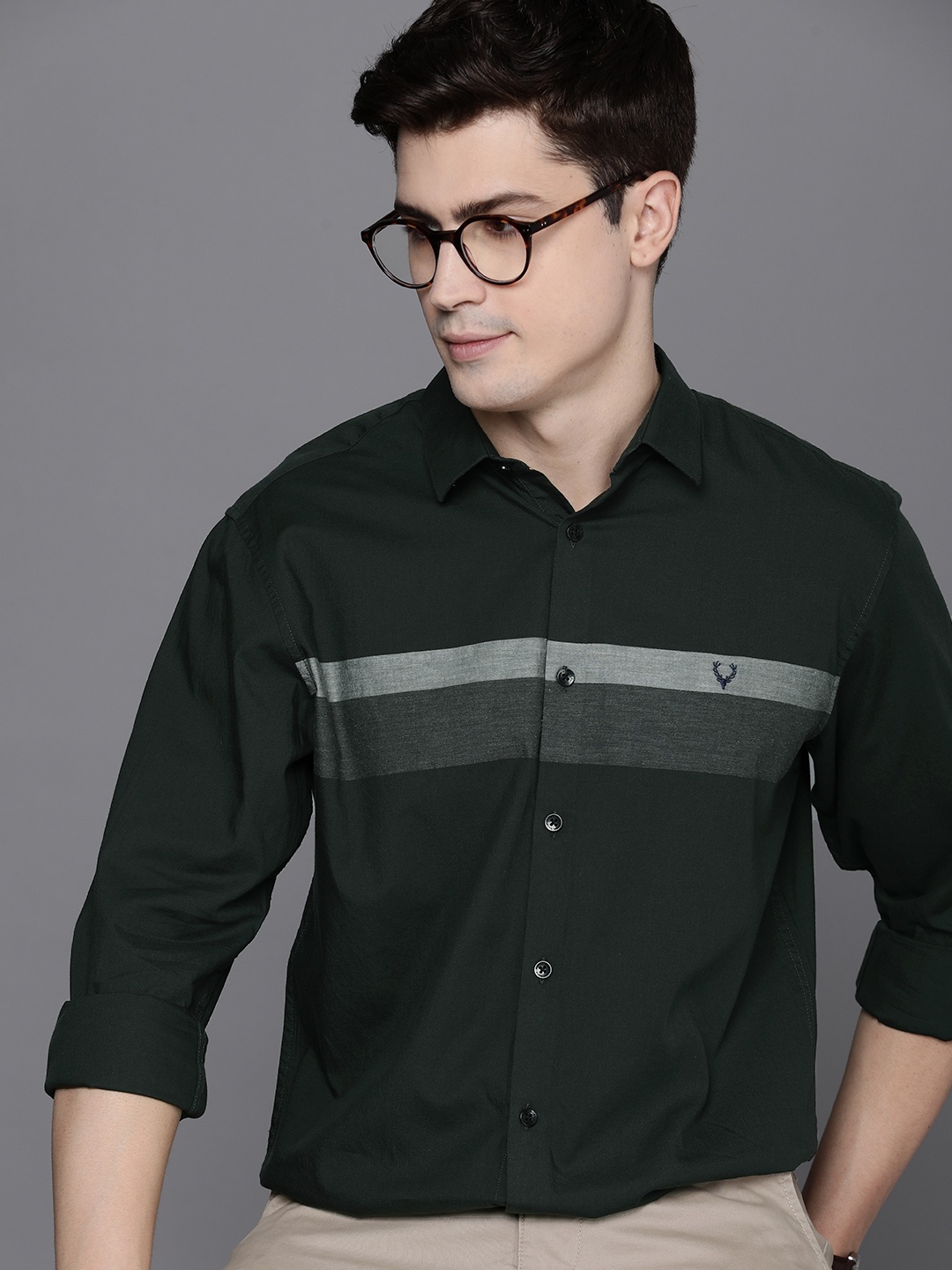 

Allen Solly Slim Fit Striped Casual Shirt, Green