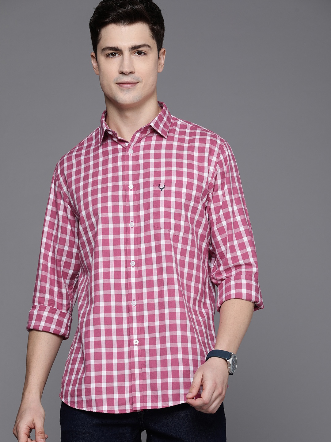 

Allen Solly Men Slim Fit Opaque Checked Casual Shirt, Magenta