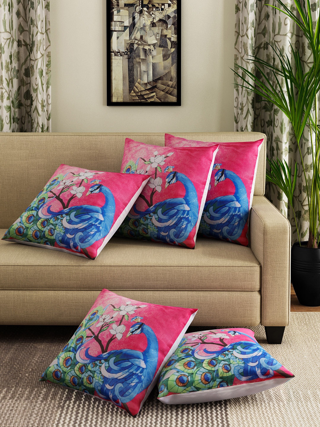 

Dreamscape Pink Set of 5 Ethnic Motifs Square Cushion Covers