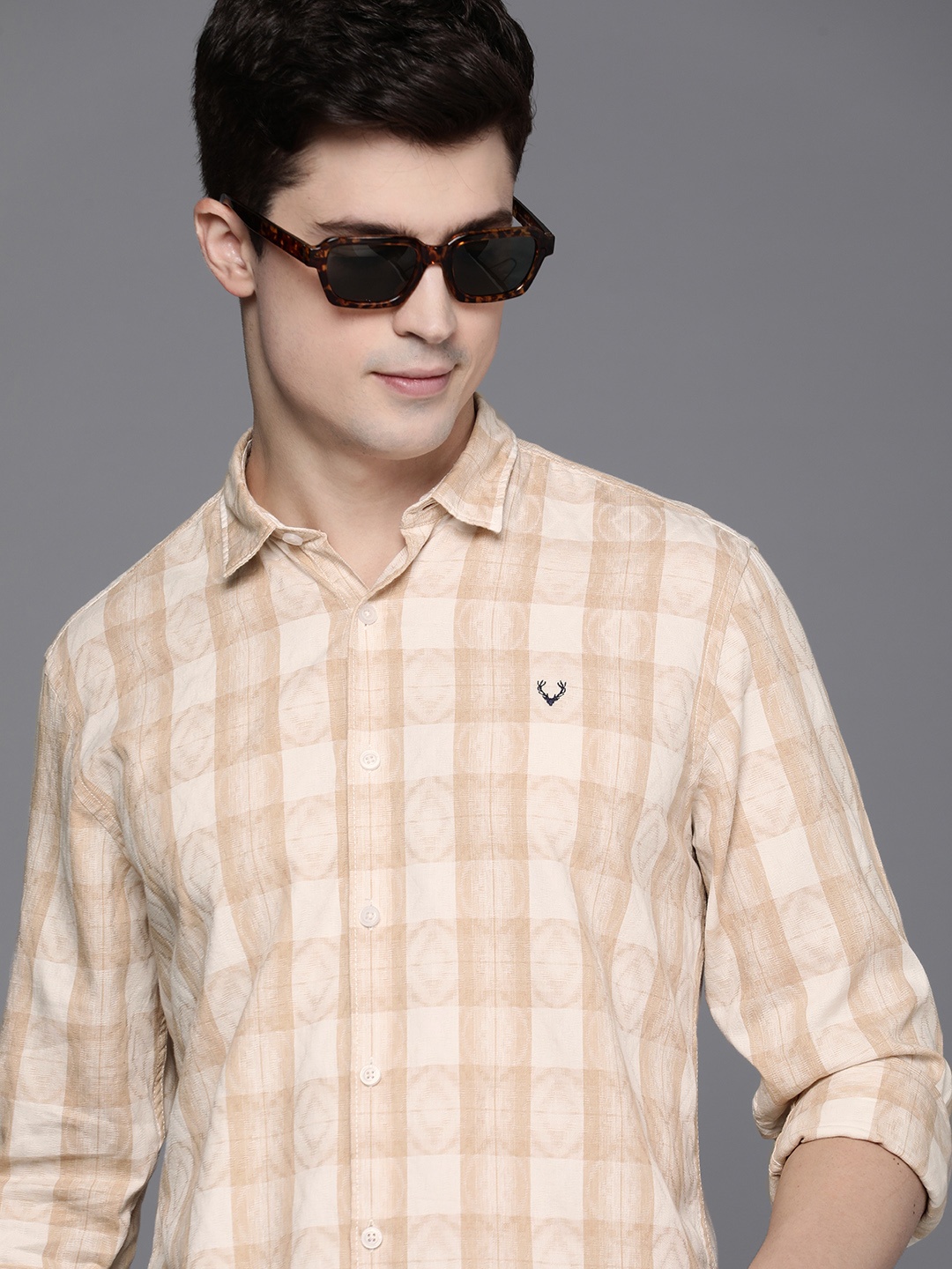 

Allen Solly Sport Men Opaque Checked Casual Shirt, Beige