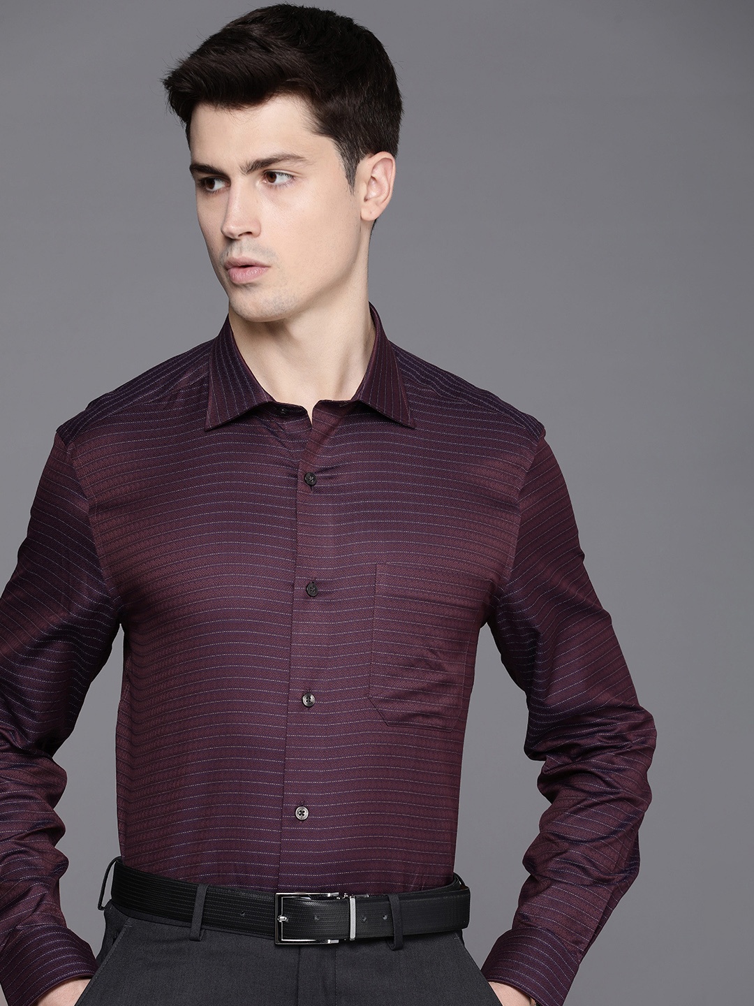 

Louis Philippe Pure Cotton Self Design Textured Slim Fit Formal Shirt, Burgundy