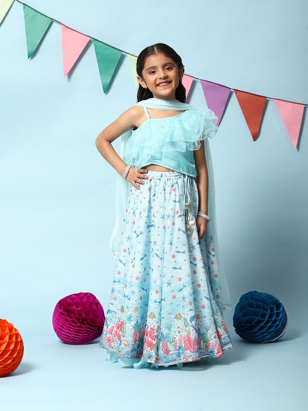 

Biba Girls Ready to Wear Lehenga & Blouse With Dupatta, Blue