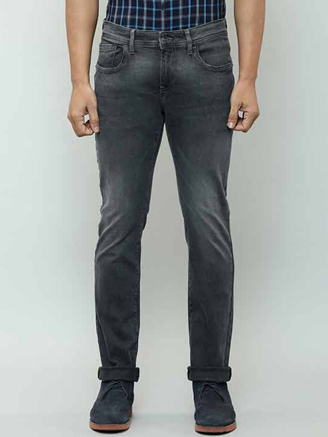 

Indian Terrain Men Brooklyn Slim Fit Light Fade Clean Look Jeans, Grey