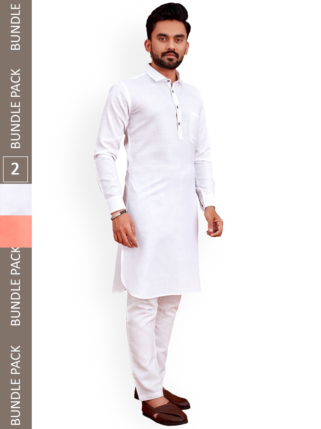 

allan peter Pack Of 2 Curved Cotton Kurtas, White