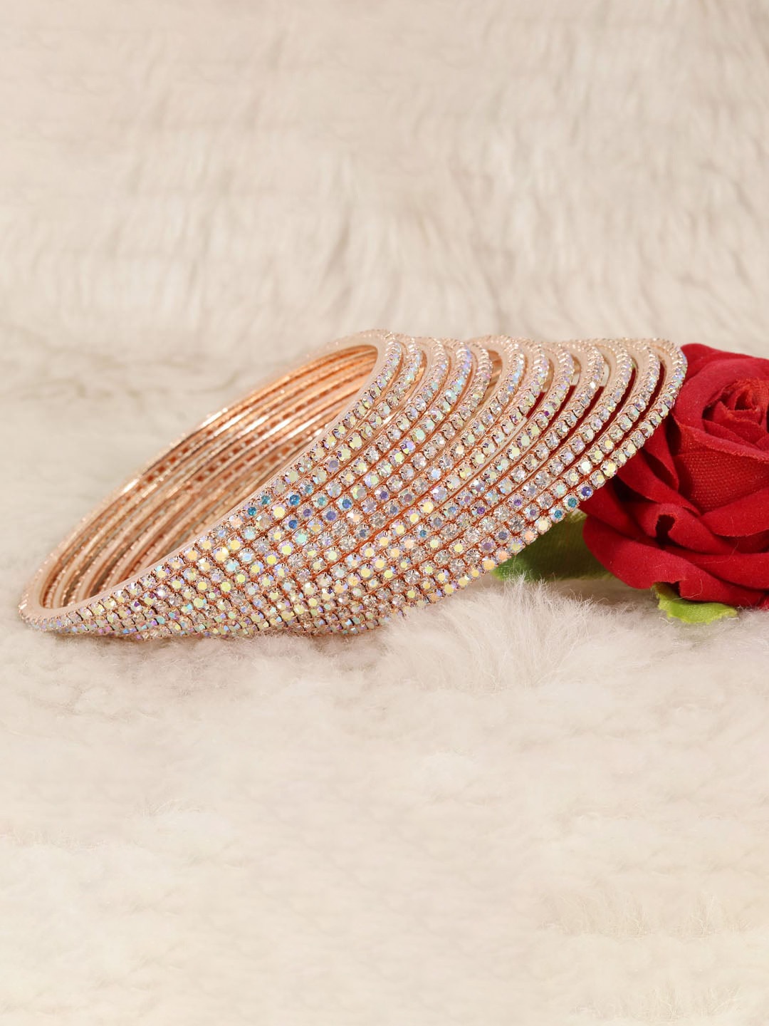 

NMII Set of 12 Gold-Plated Stone-Studded Bangles, Rose gold