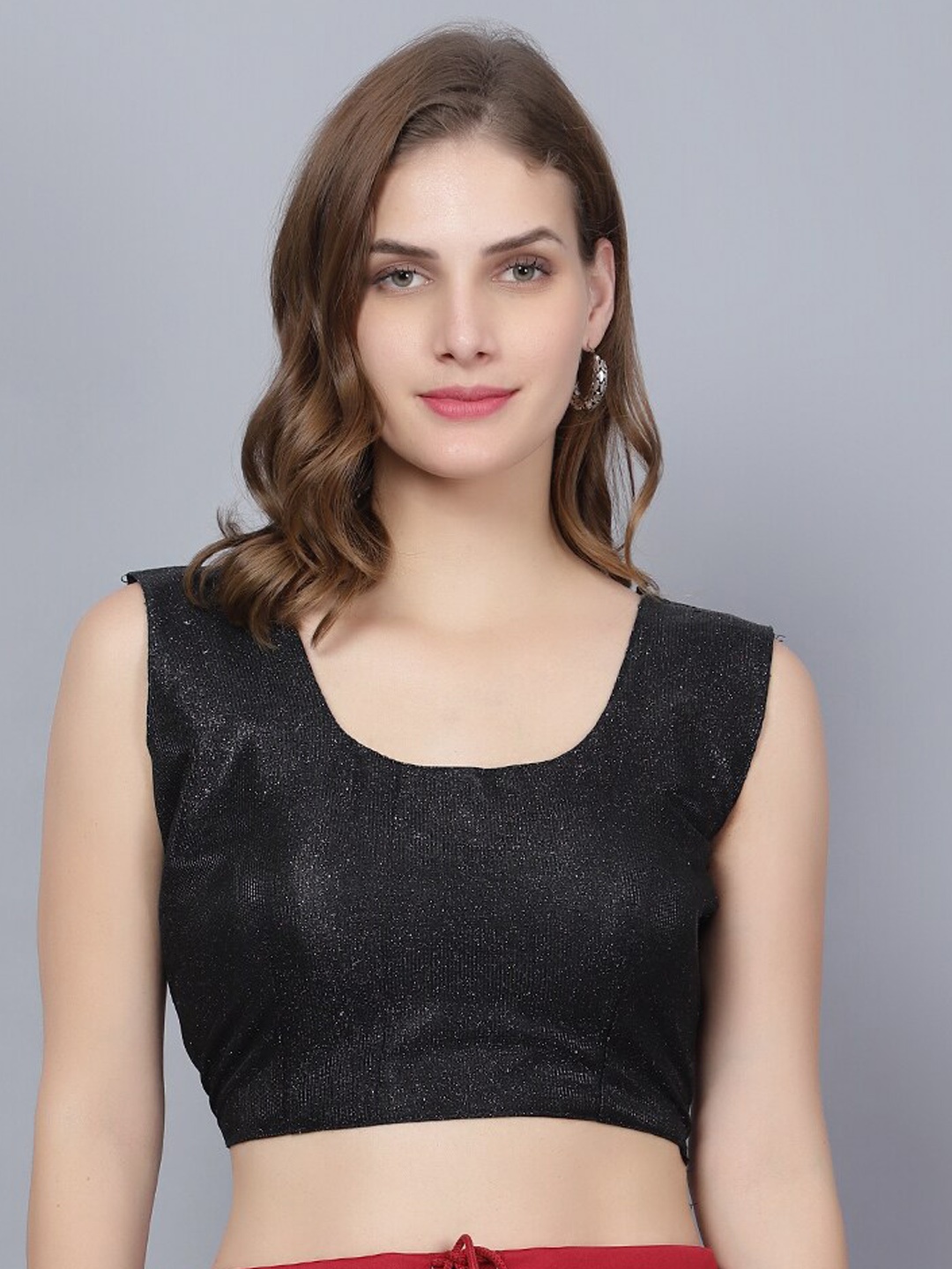 

Trendzmy Shimmer U-Neck Silk Saree Blouse, Black