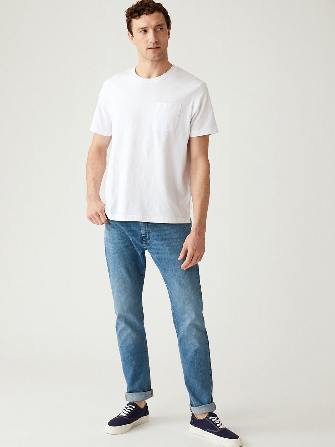 

Marks & Spencer Men Slim Fit Light Fade Cotton Jeans, Blue