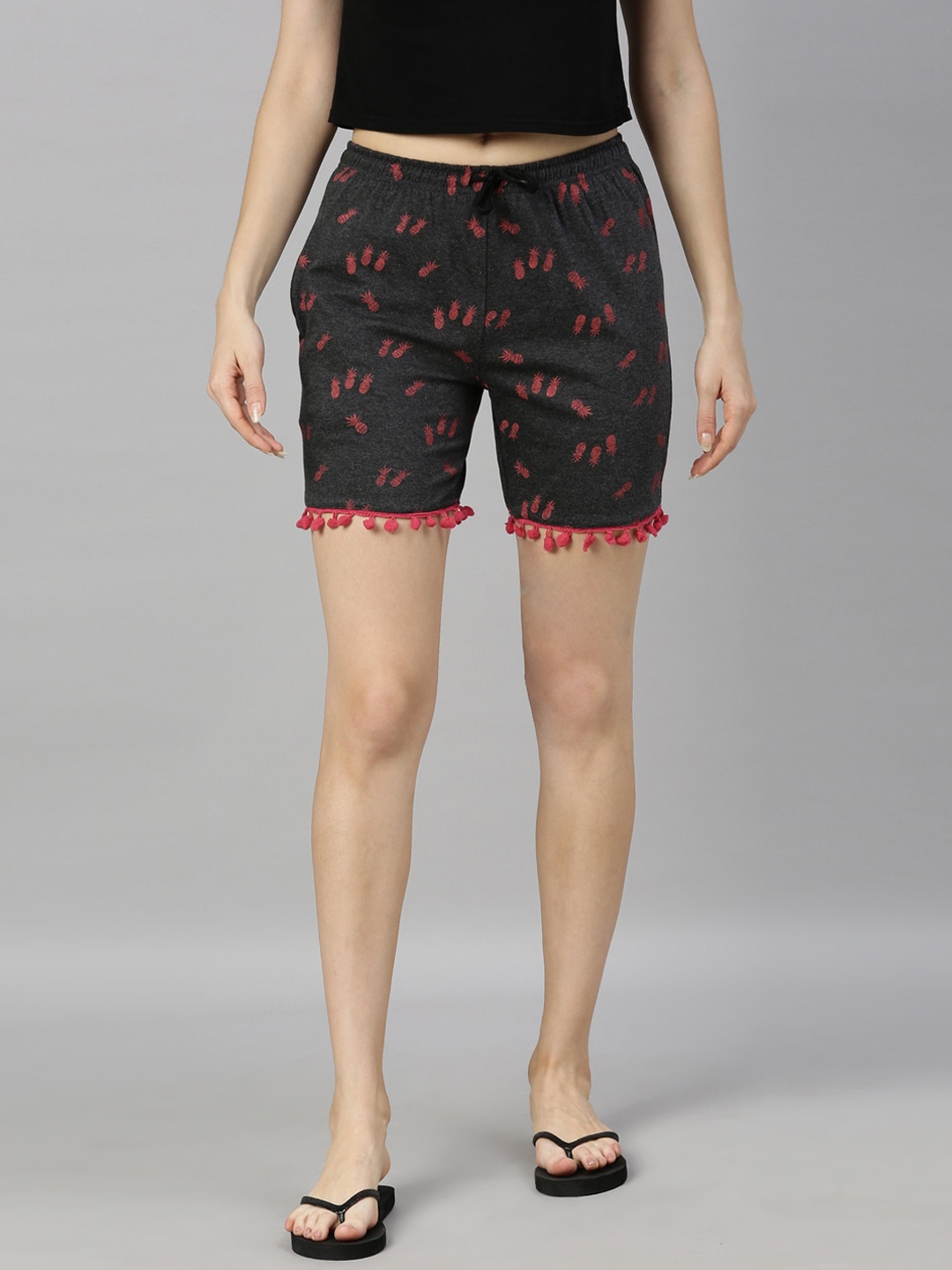 

Kryptic Women Conversational Printed Mid-Rise Shorts, Grey