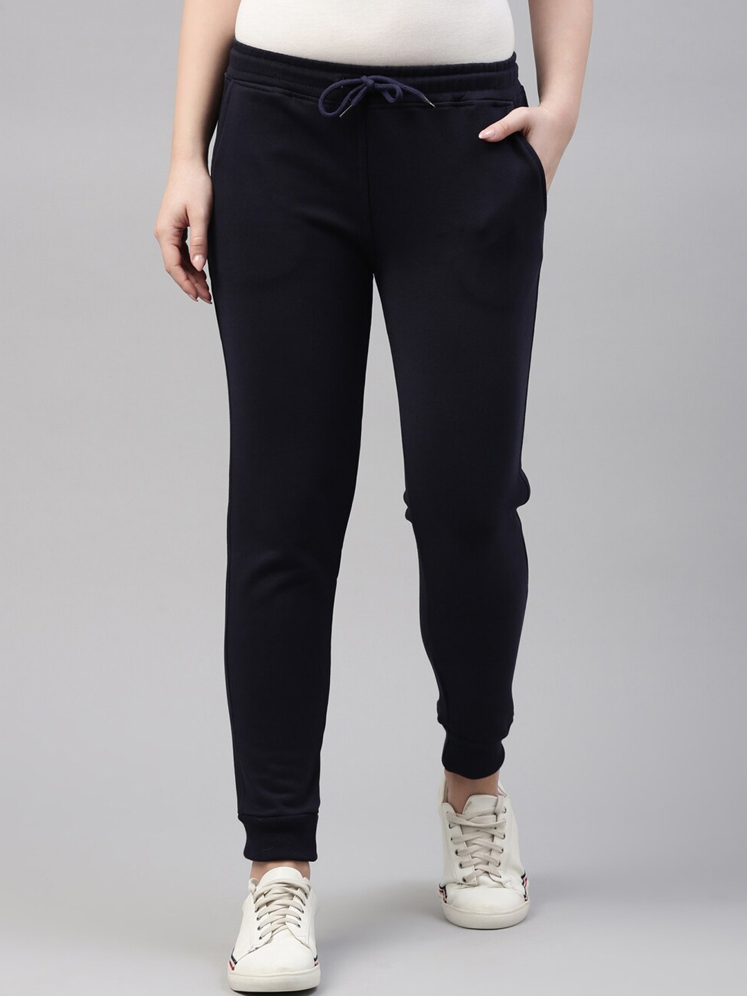 

Kryptic Women Pure Cotton Slim-Fit Joggers, Navy blue