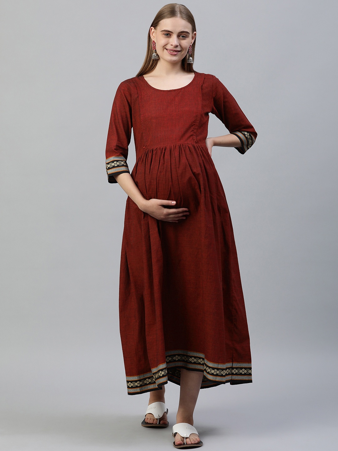 

Swishchick Maternity Cotton A-Line Maxi Dress, Maroon