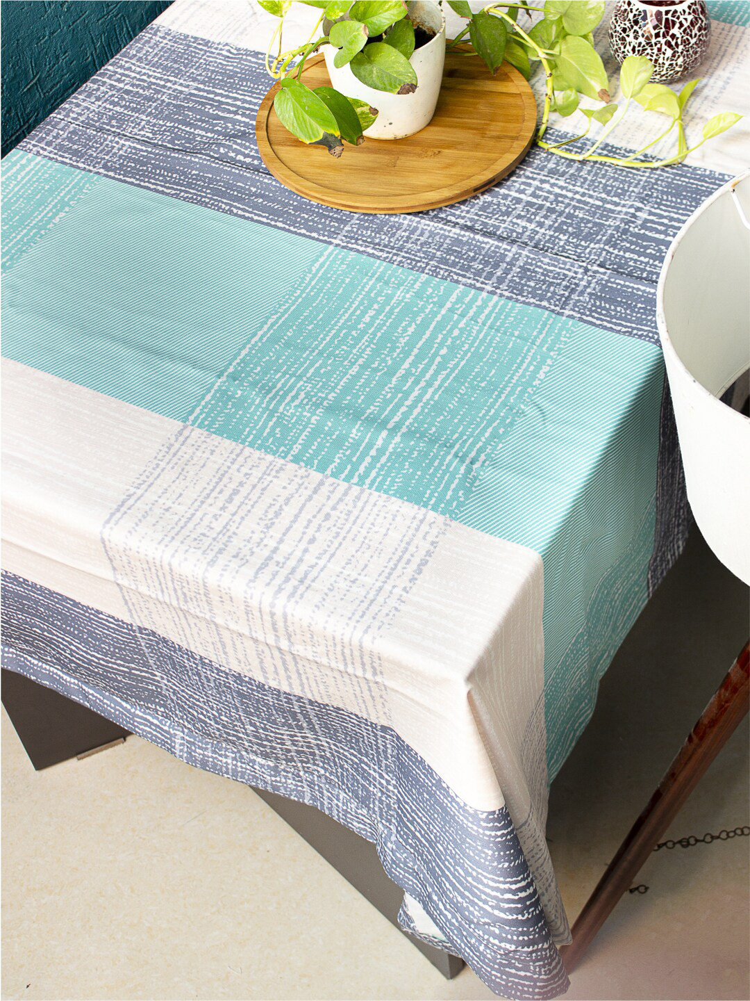 

URBAN SPACE Blue & White Striped 300 GSM Linen Cotton Table Cover