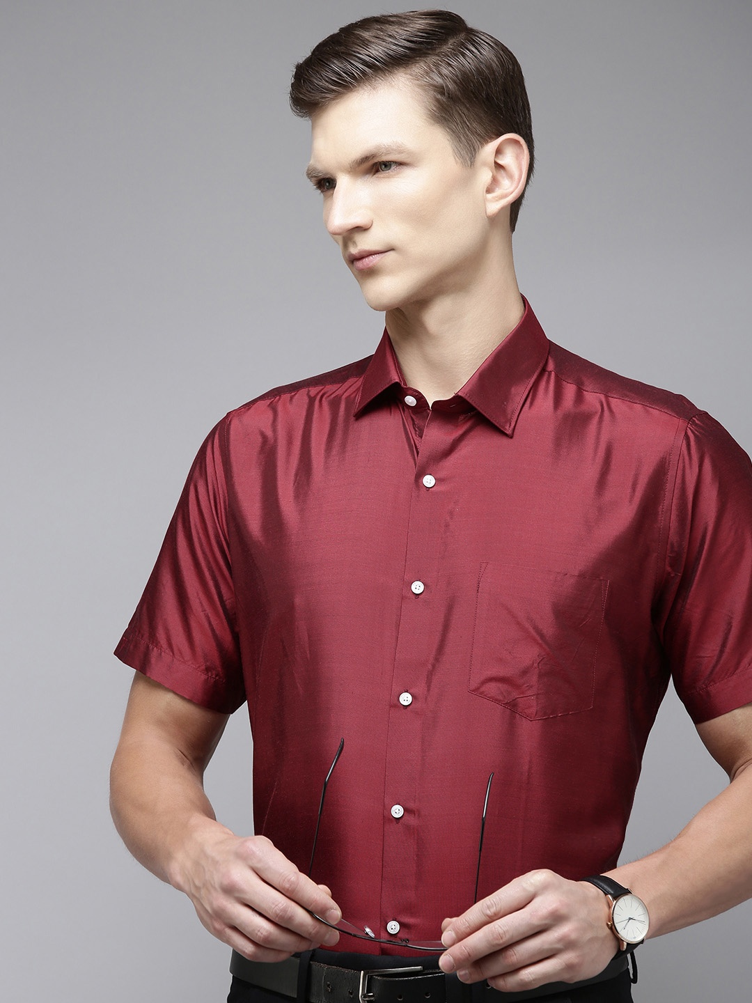 

Van Heusen Men Silk Formal Shirt, Red