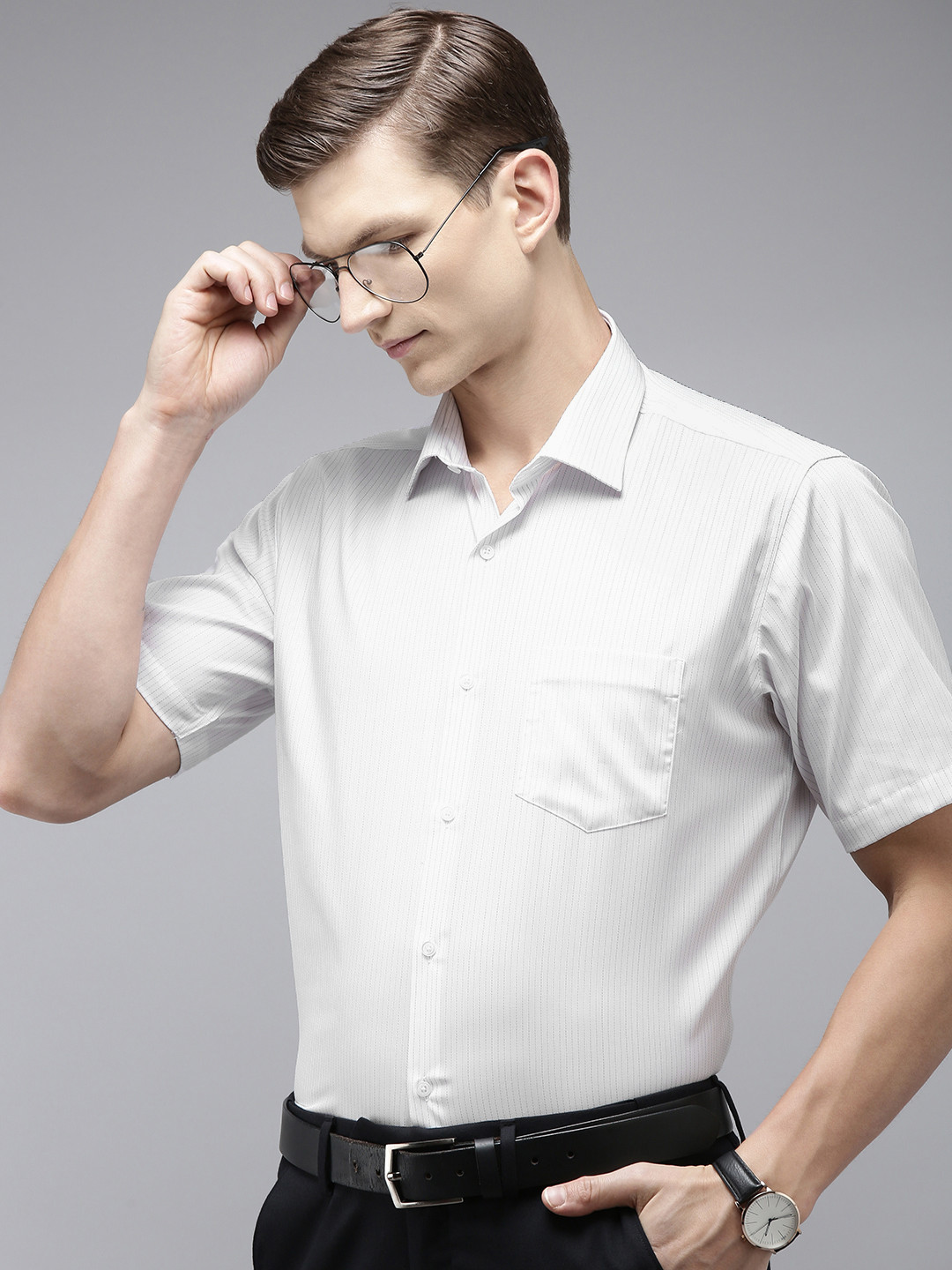 

Van Heusen Men Opaque Striped Formal Shirt, White