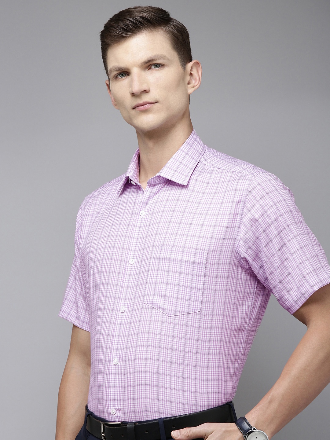 

Van Heusen Men Checked Formal Shirt, Lavender