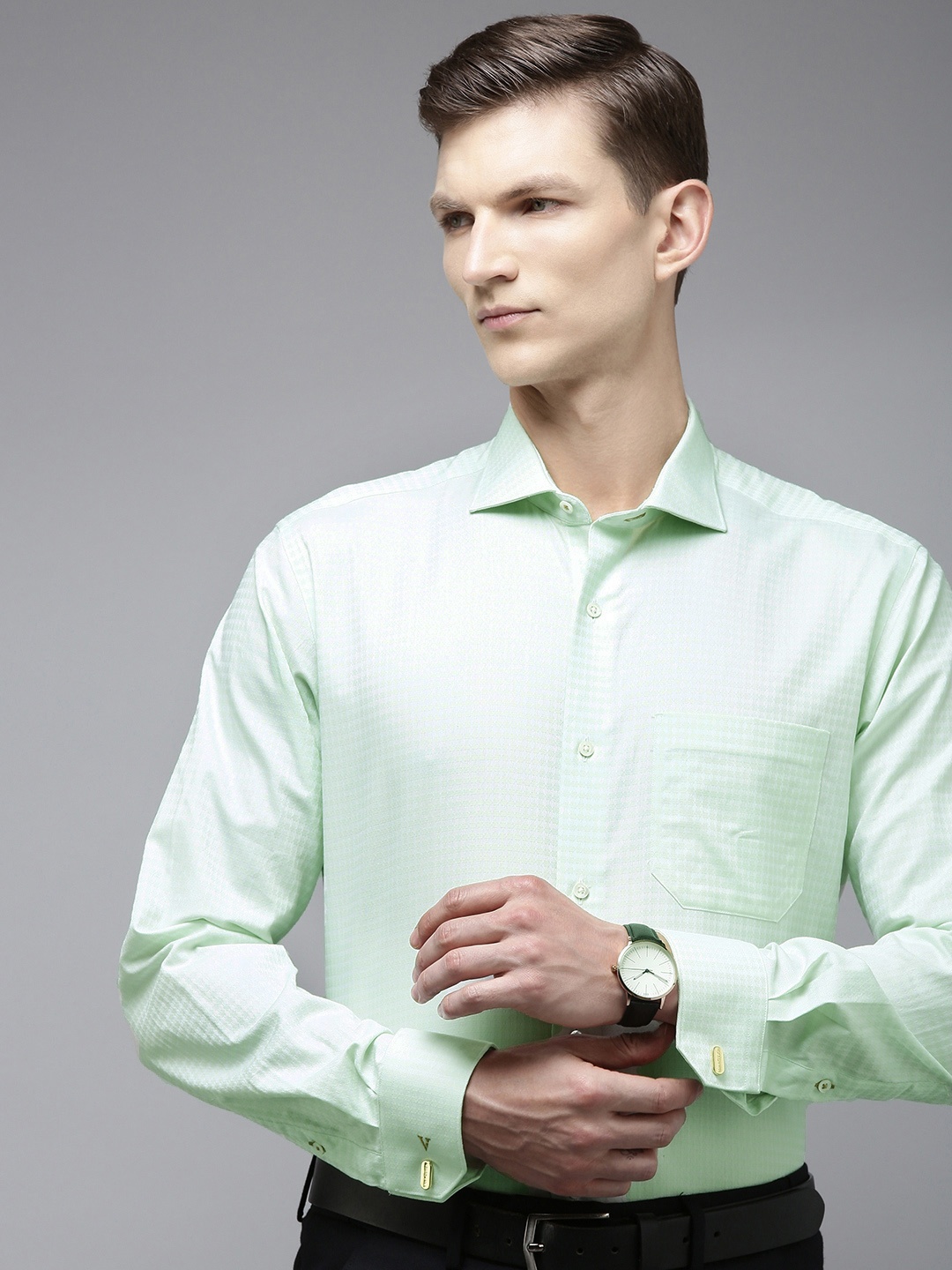 

Van Heusen Men Self Design Opaque Formal Shirt, Green