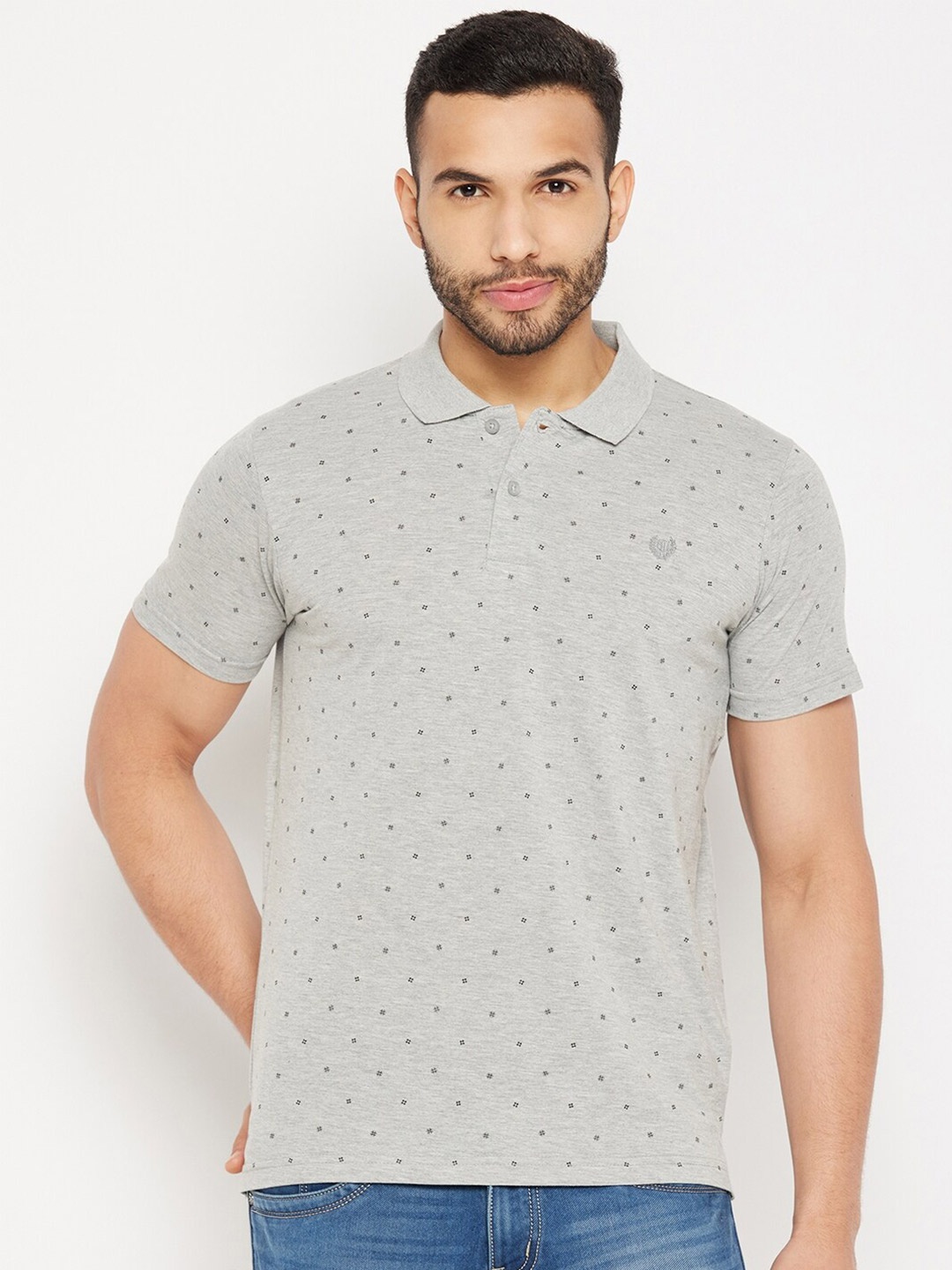 

Duke Geometric Printed Polo Collar Cotton Slim Fit T-shirt, Grey
