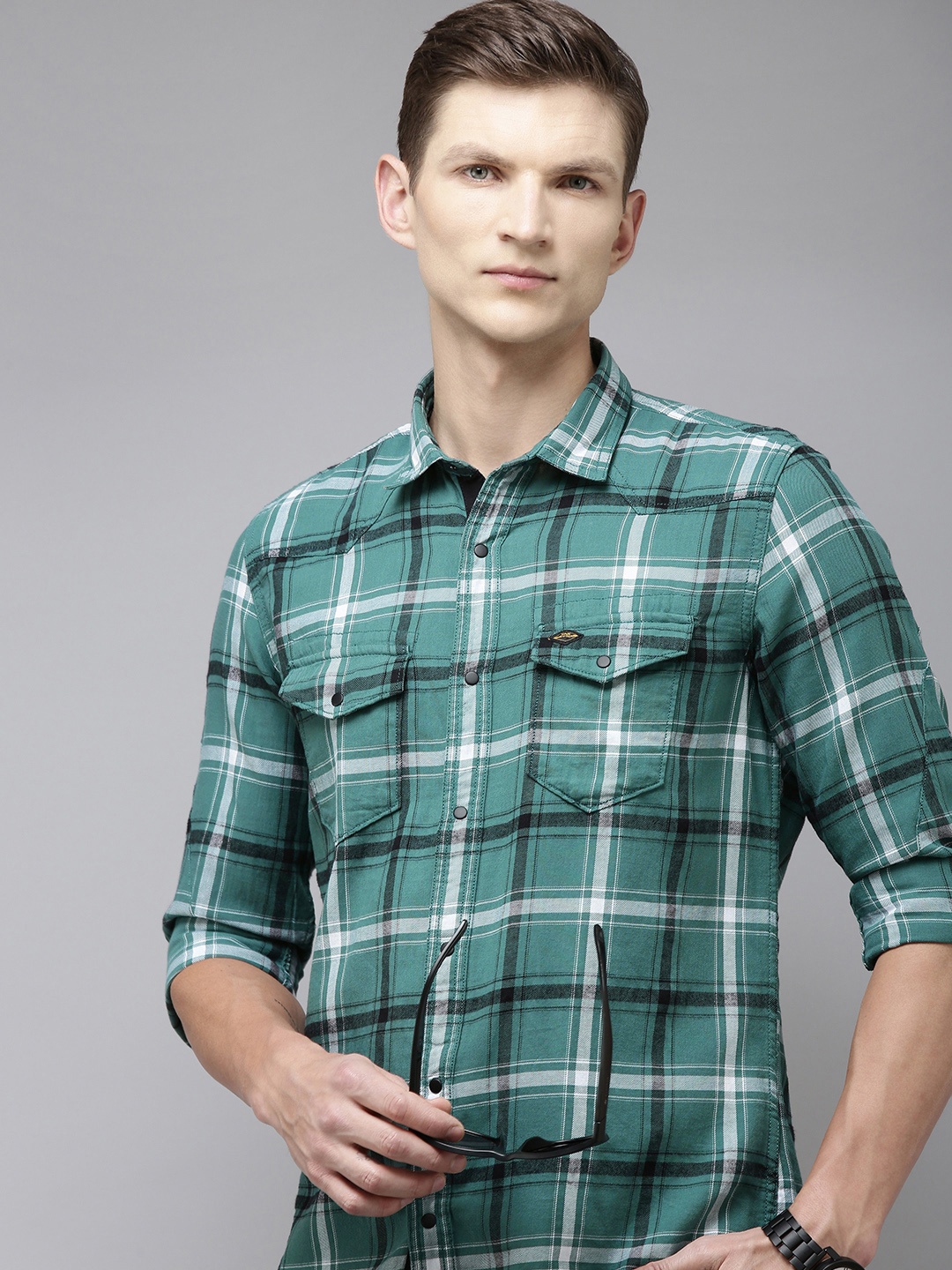 

VAN HEUSEN DENIM LABS Slim Fit Tartan Checked Casual Shirt, Green