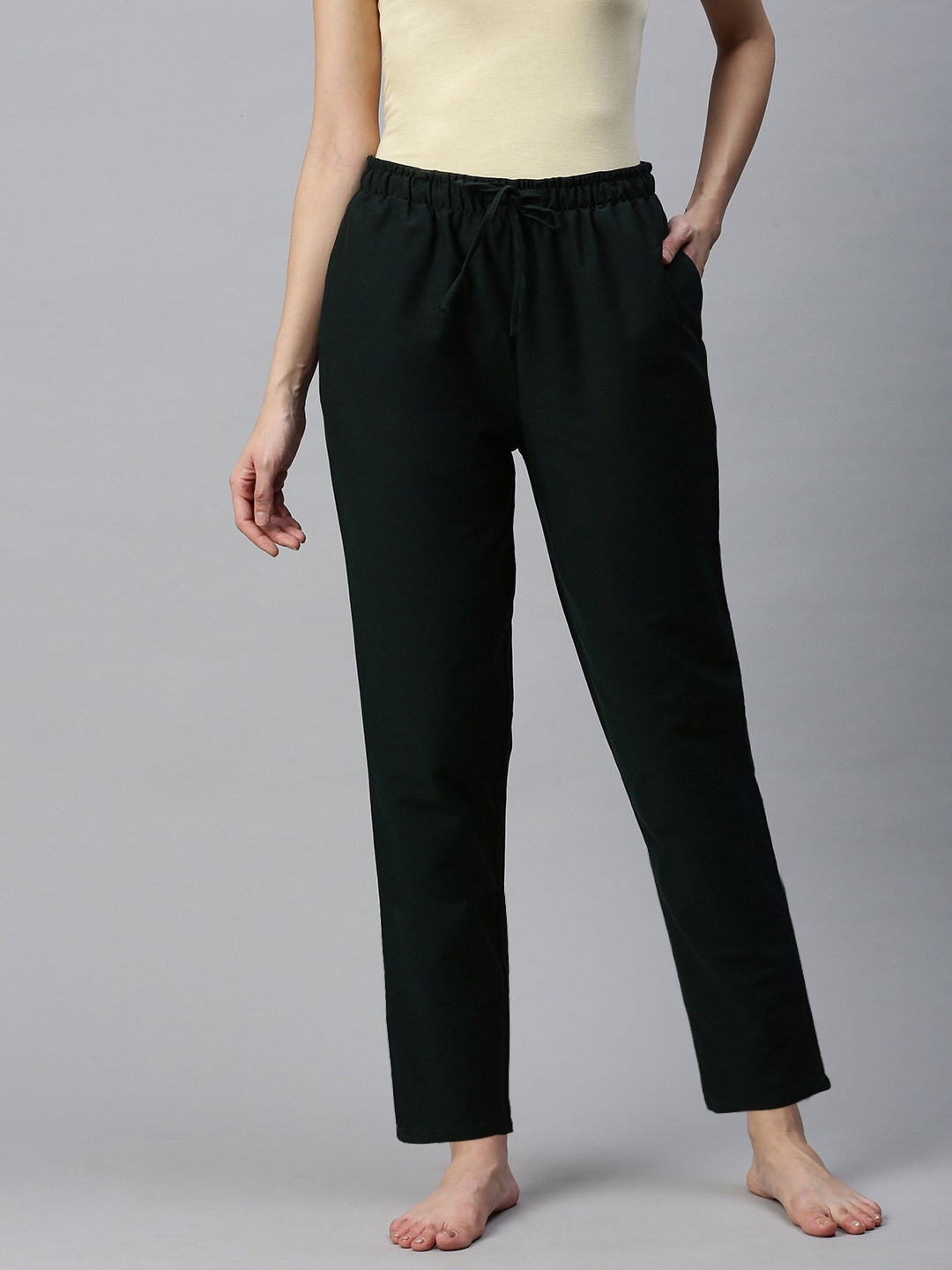

Bareblow Women Mid-Rise Cotton Lounge Pants, Green