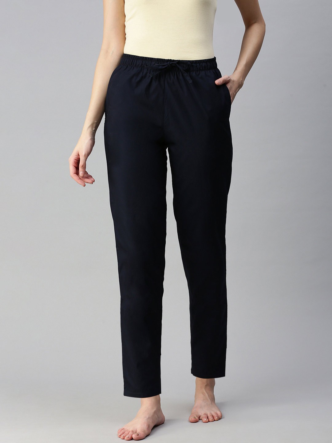 

Bareblow Women Mid-Rise Cotton Lounge Pants, Navy blue