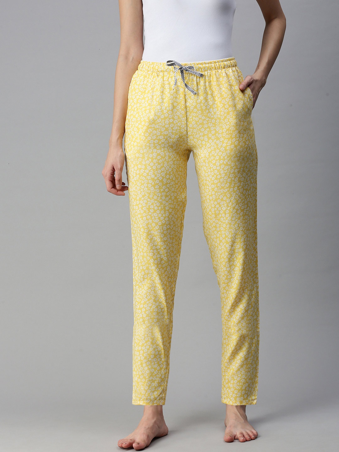 

Bareblow Women Floral Printed Cotton Lounge Pants, Yellow