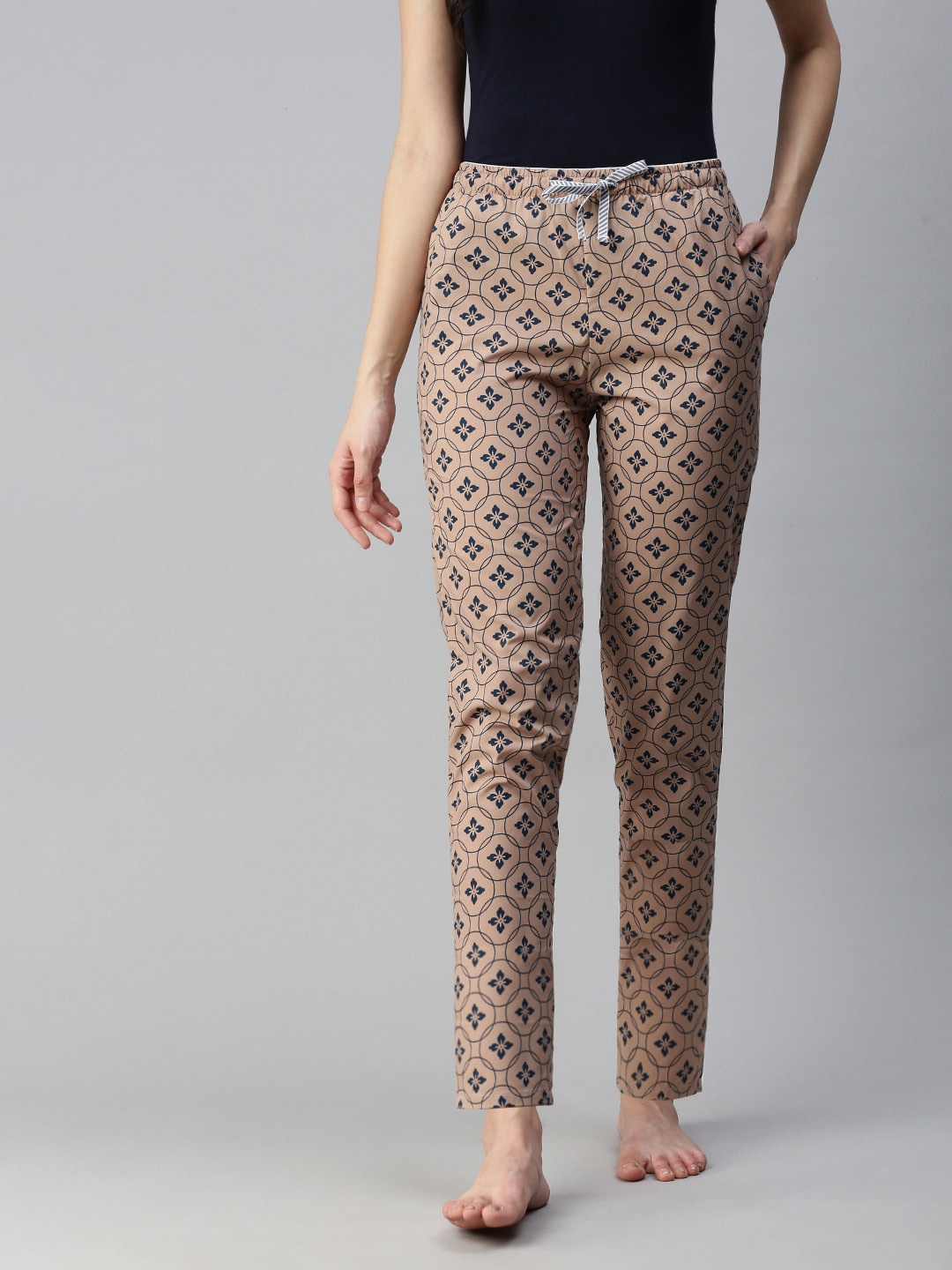 

Bareblow Women Floral Printed Cotton Lounge Pants, Brown