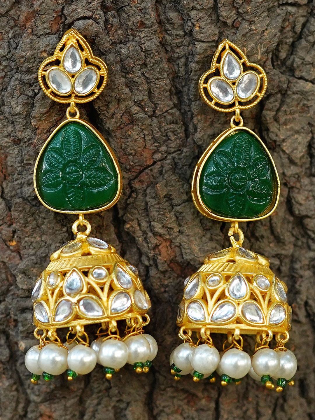 

MANSIYAORANGE Floral Jhumkas Earrings, Green