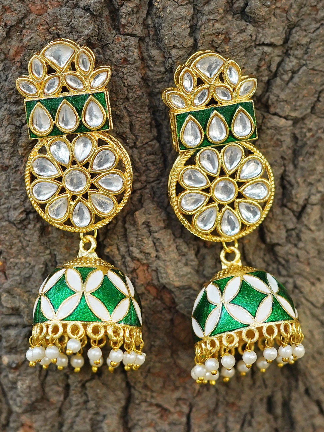 

MANSIYAORANGE Floral Jhumkas Earrings, Green
