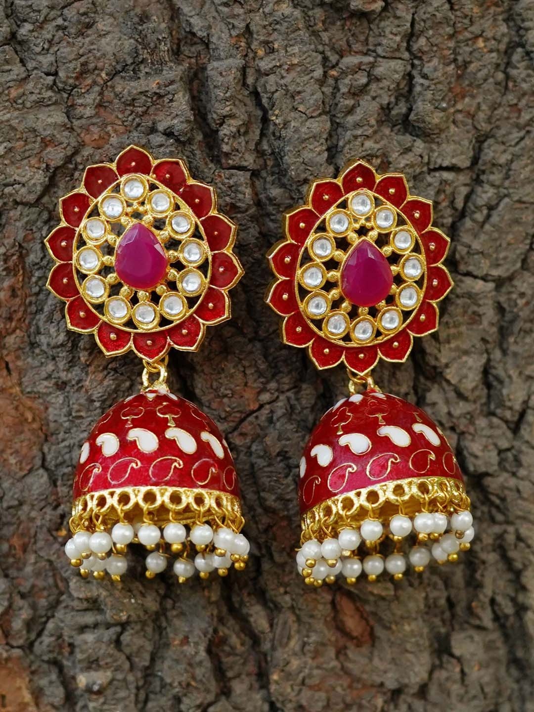 MANSIYAORANGE Floral Jhumkas Earrings, Red