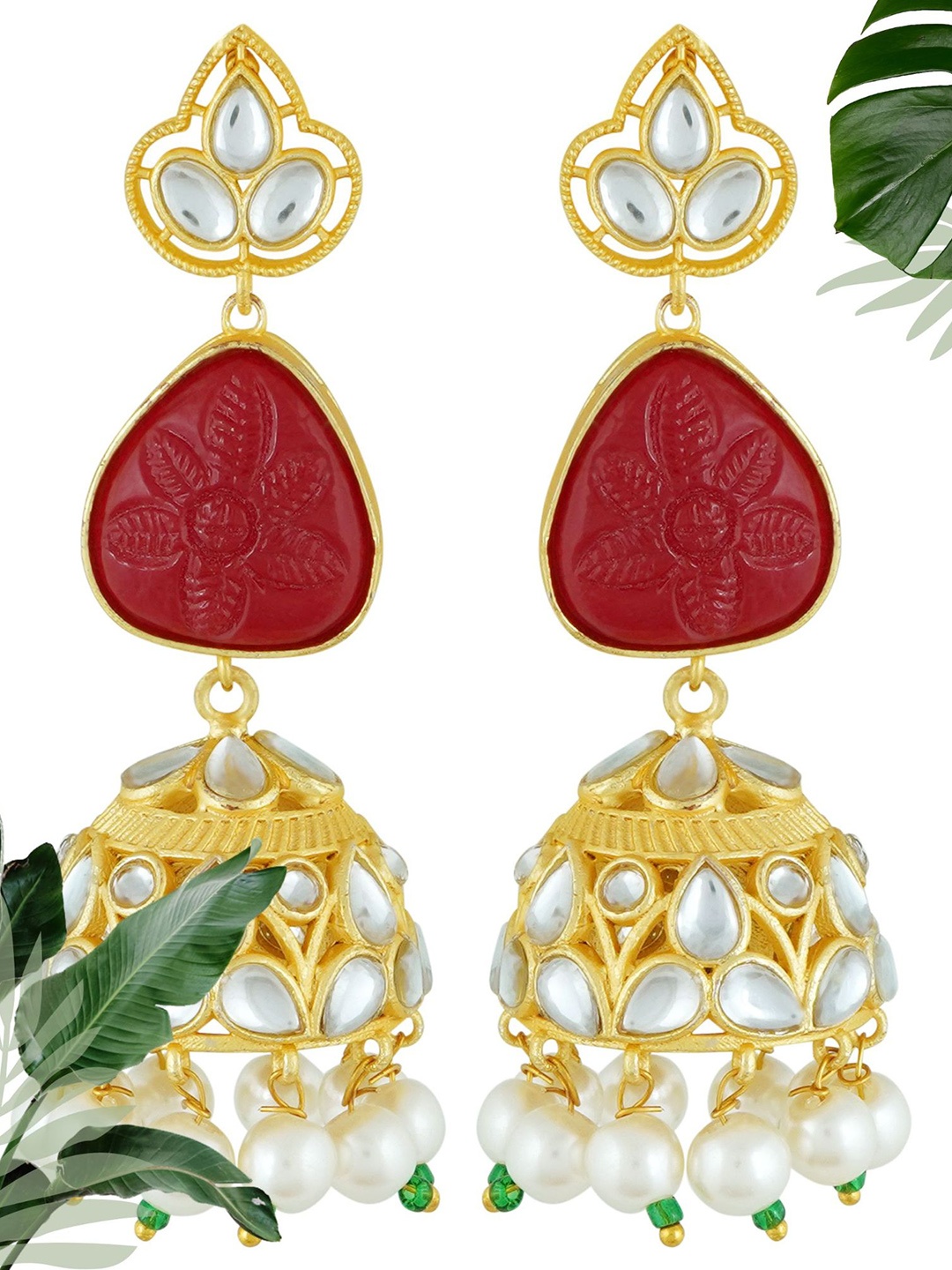 

MANSIYAORANGE Floral Jhumkas Earrings, Red