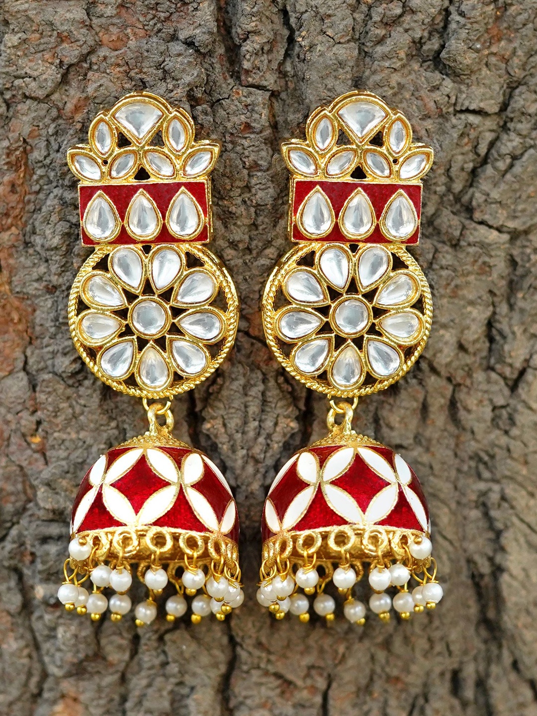 

MANSIYAORANGE Floral Jhumkas Earrings, Red