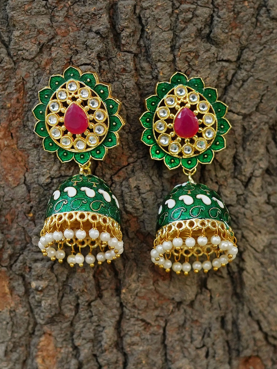

MANSIYAORANGE Gold-Plated Classic Kundan & Pearls Jhumkas