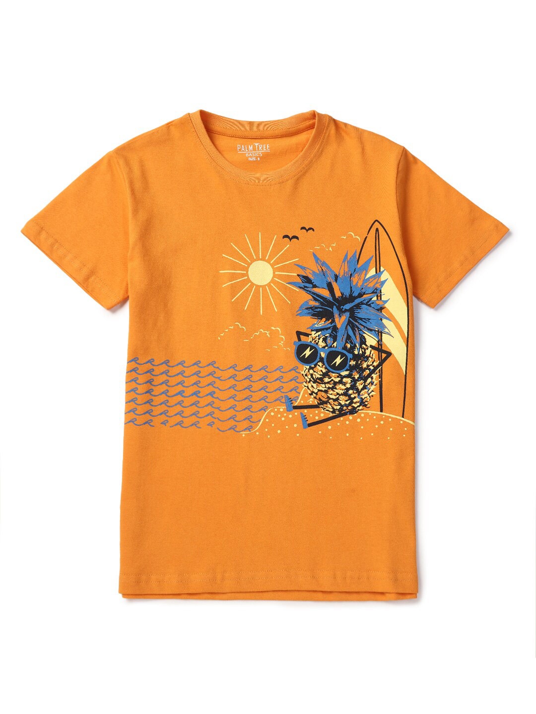 

Palm Tree Boys Graphic Printed Cotton T-shirt, Orange