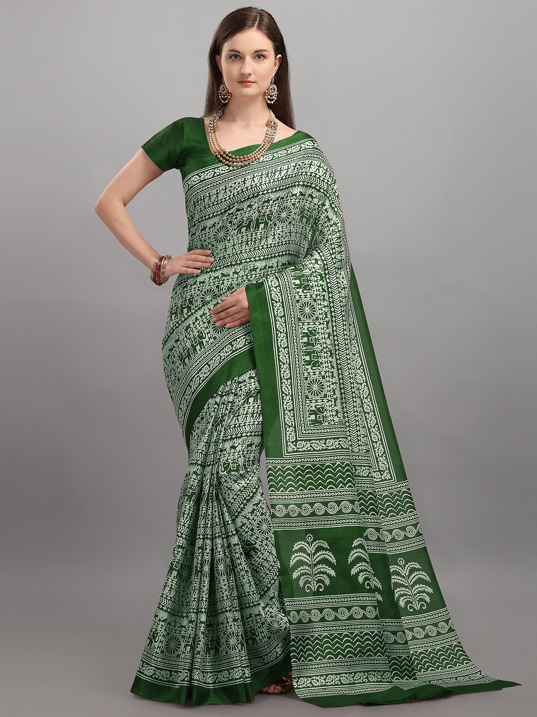 

KALINI Ethnic Motifs Printed Saree, Green