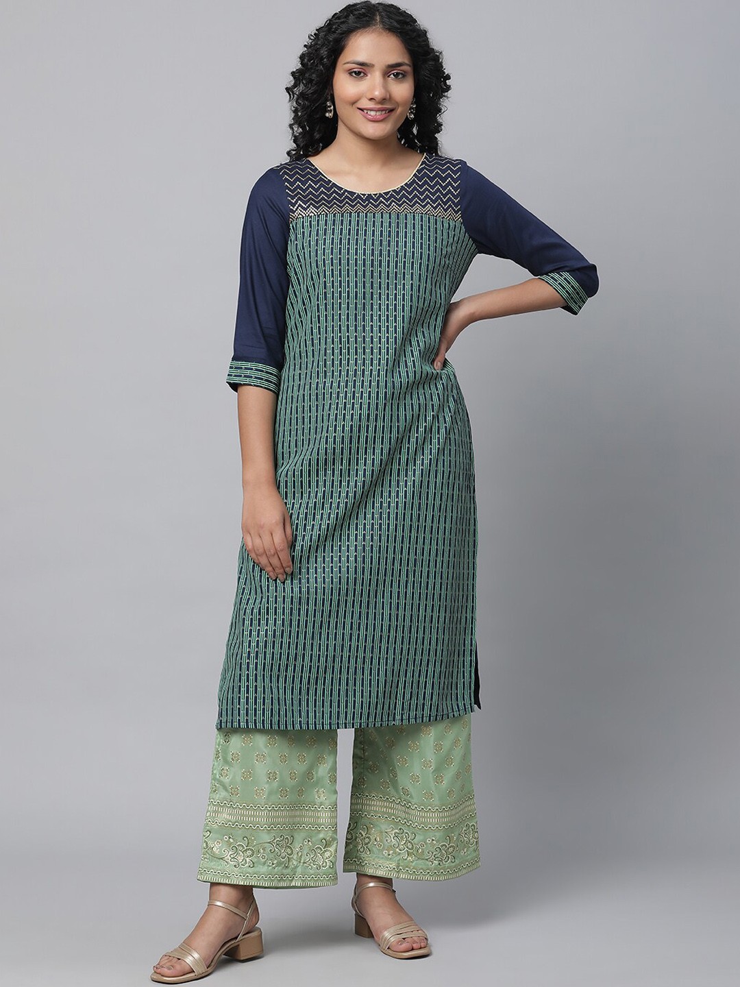 

AURELIA Ethnic Motifs Printed Kurta with Palazzos, Green