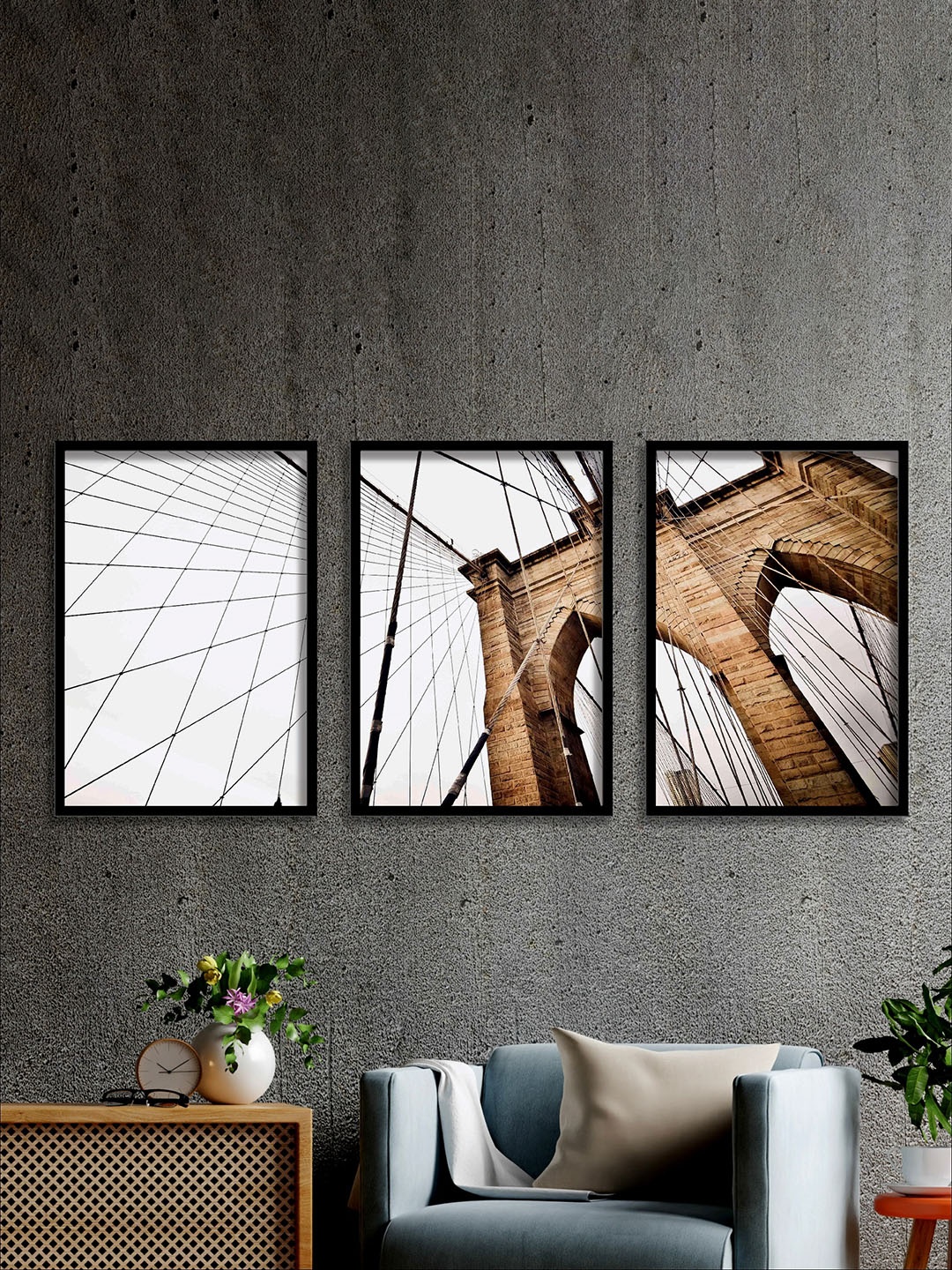 

SAF White & Brown 3 Pieces Abstract Painting Waterproof Wall Arts