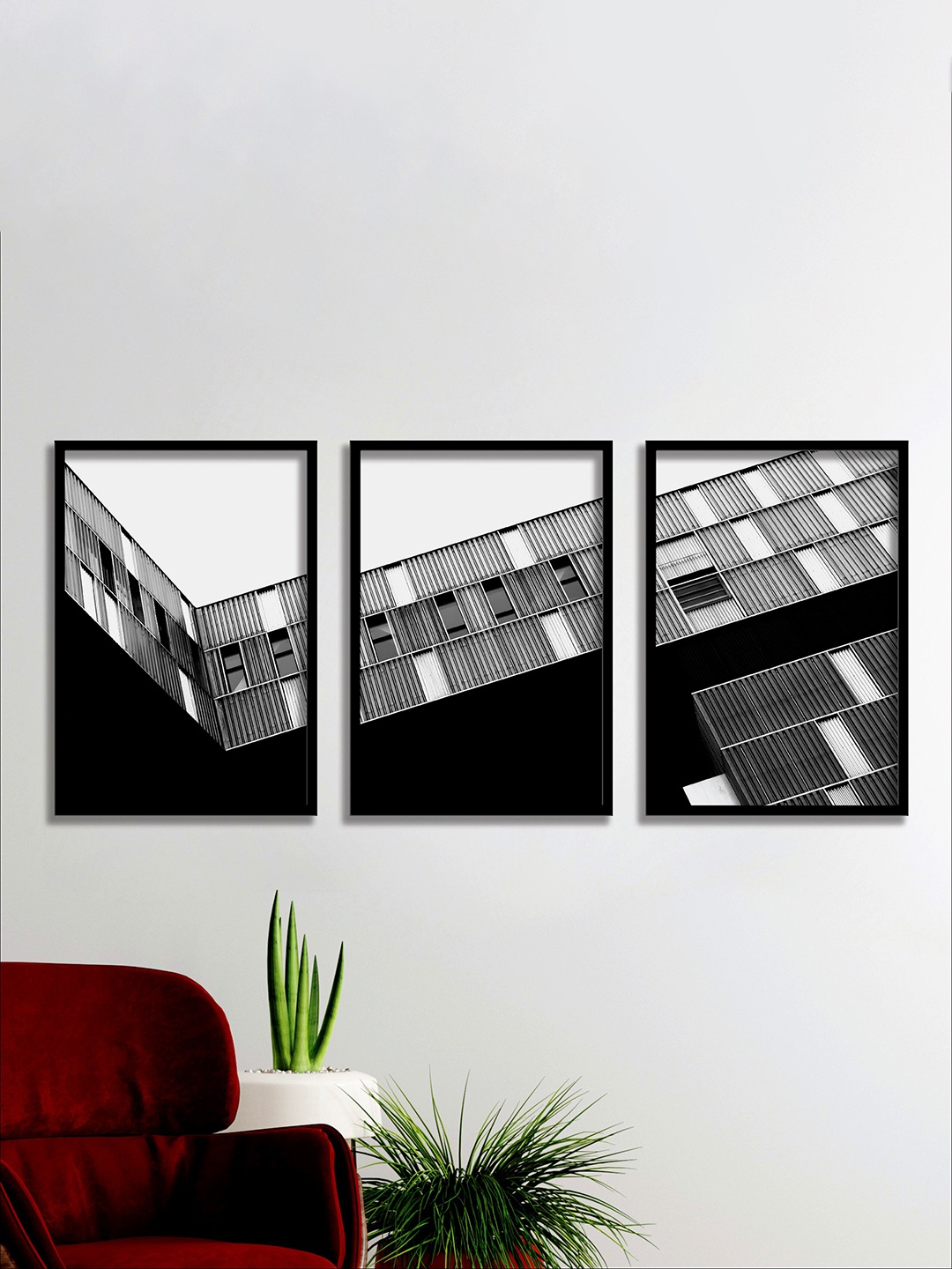 

SAF Black & White 3 Pieces Abstract Painting Waterproof Wall Arts