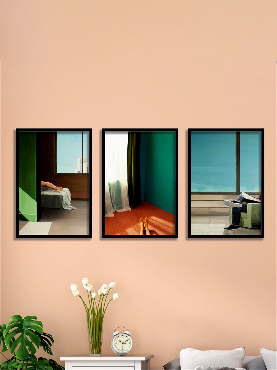 

SAF Green & Beige 3 Pieces Abstract Painting Waterproof Wall Arts