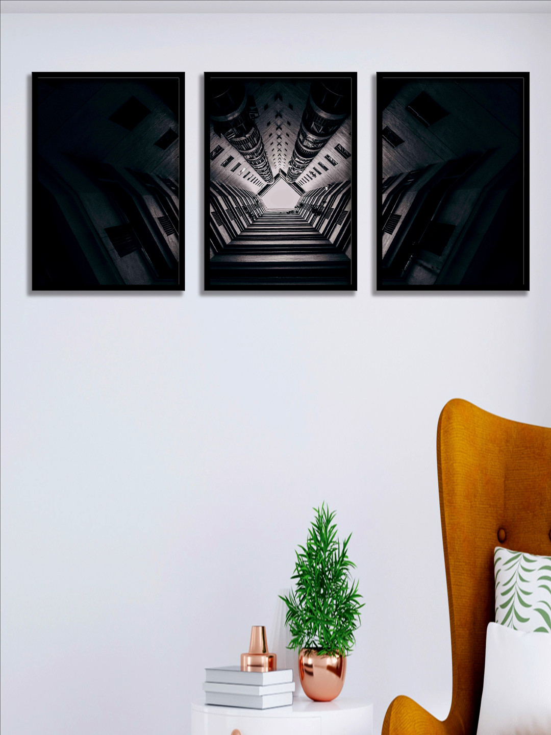 

SAF Black & Grey 3 Pieces Abstract Painting Waterproof Wall Arts