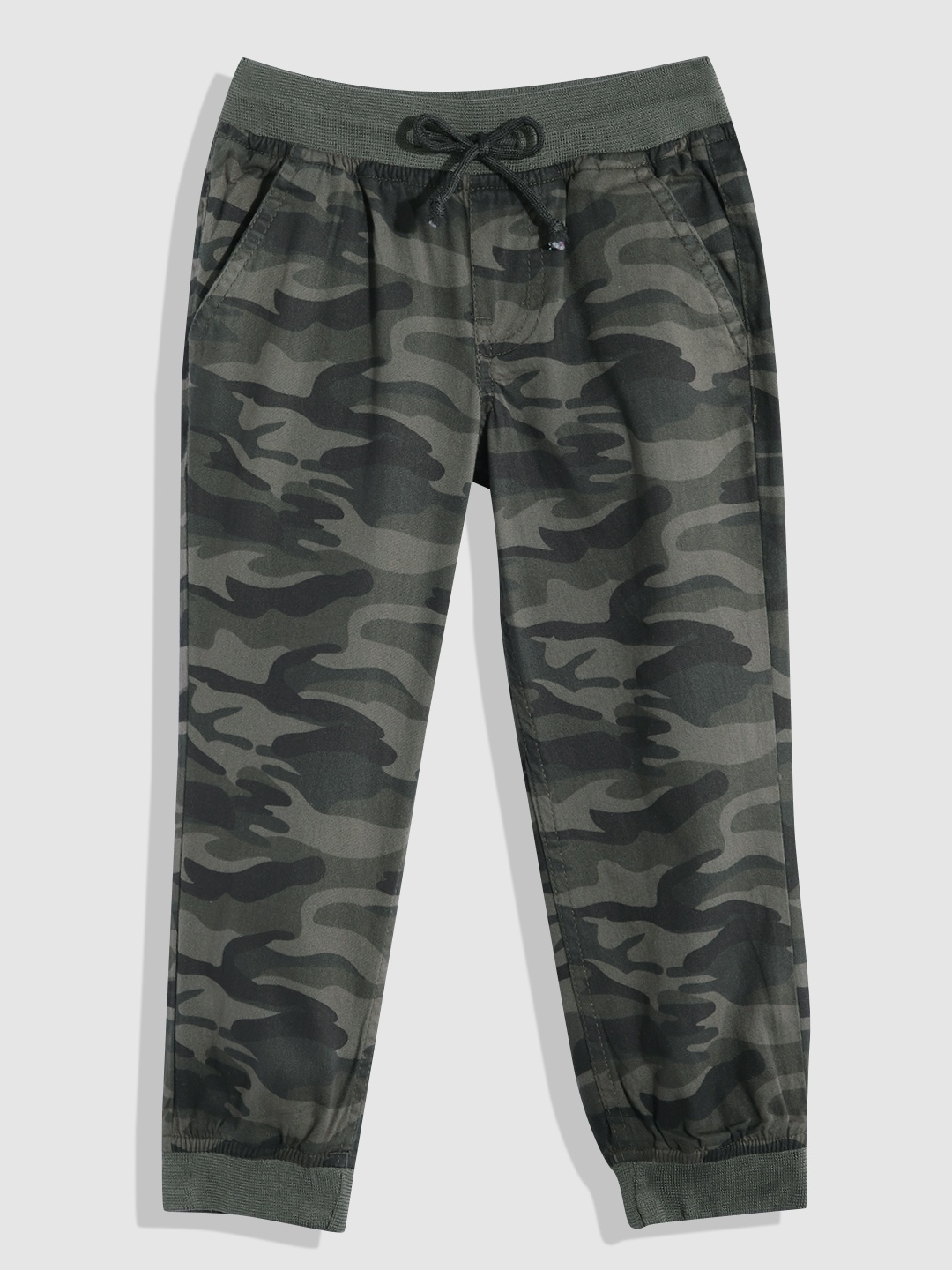 

YK Boys Camouflage Printed Slim Fit Pure Cotton Joggers, Olive