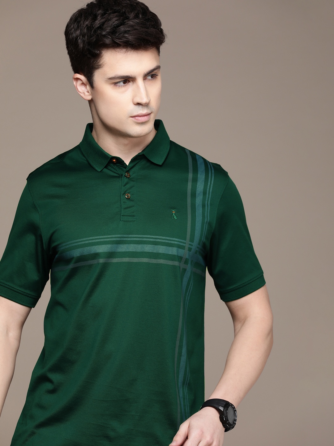 

SIMON CARTER LONDON Men Striped Polo Collar Slim Fit T-shirt, Green