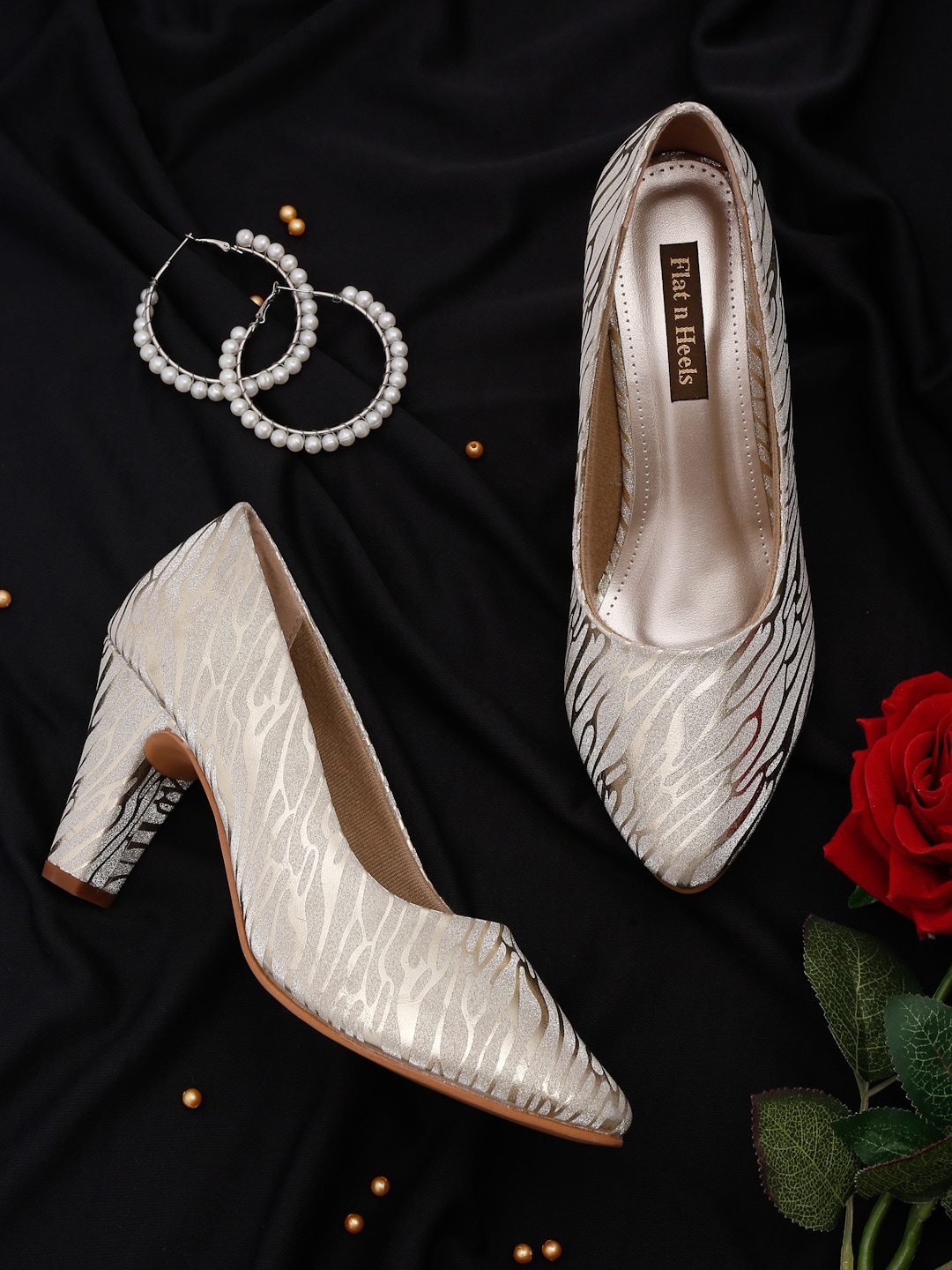 

Flat n Heels Embellished Block Heel Pumps, Gold