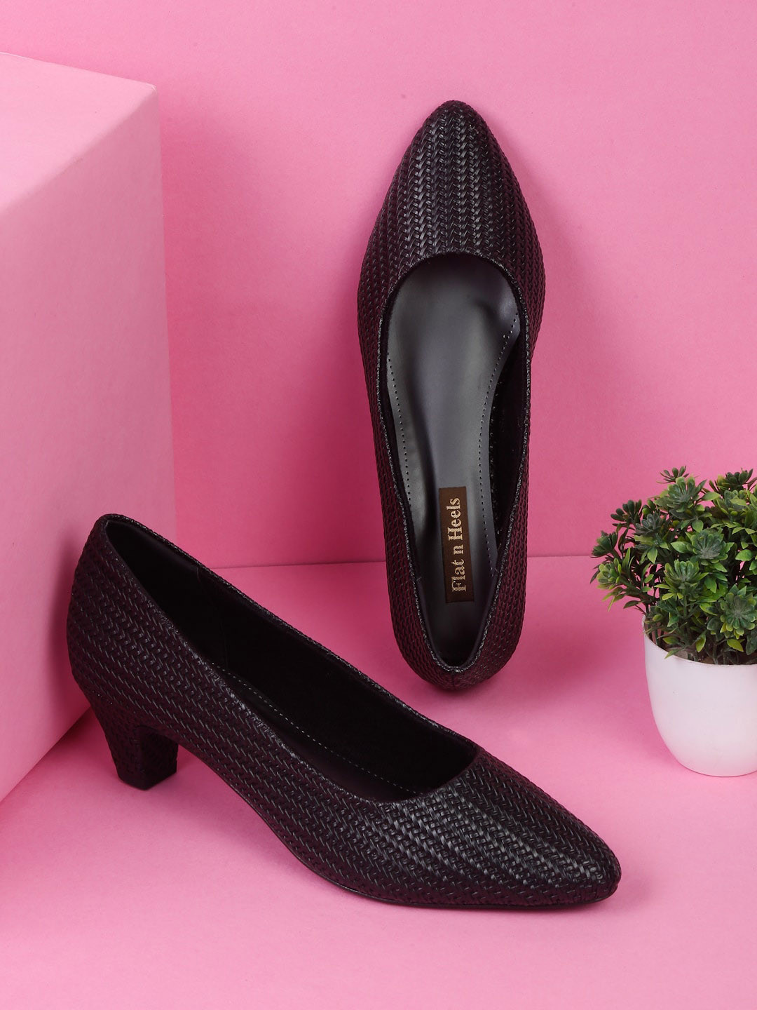 

Flat n Heels Textured Kitten Heel Pumps, Black
