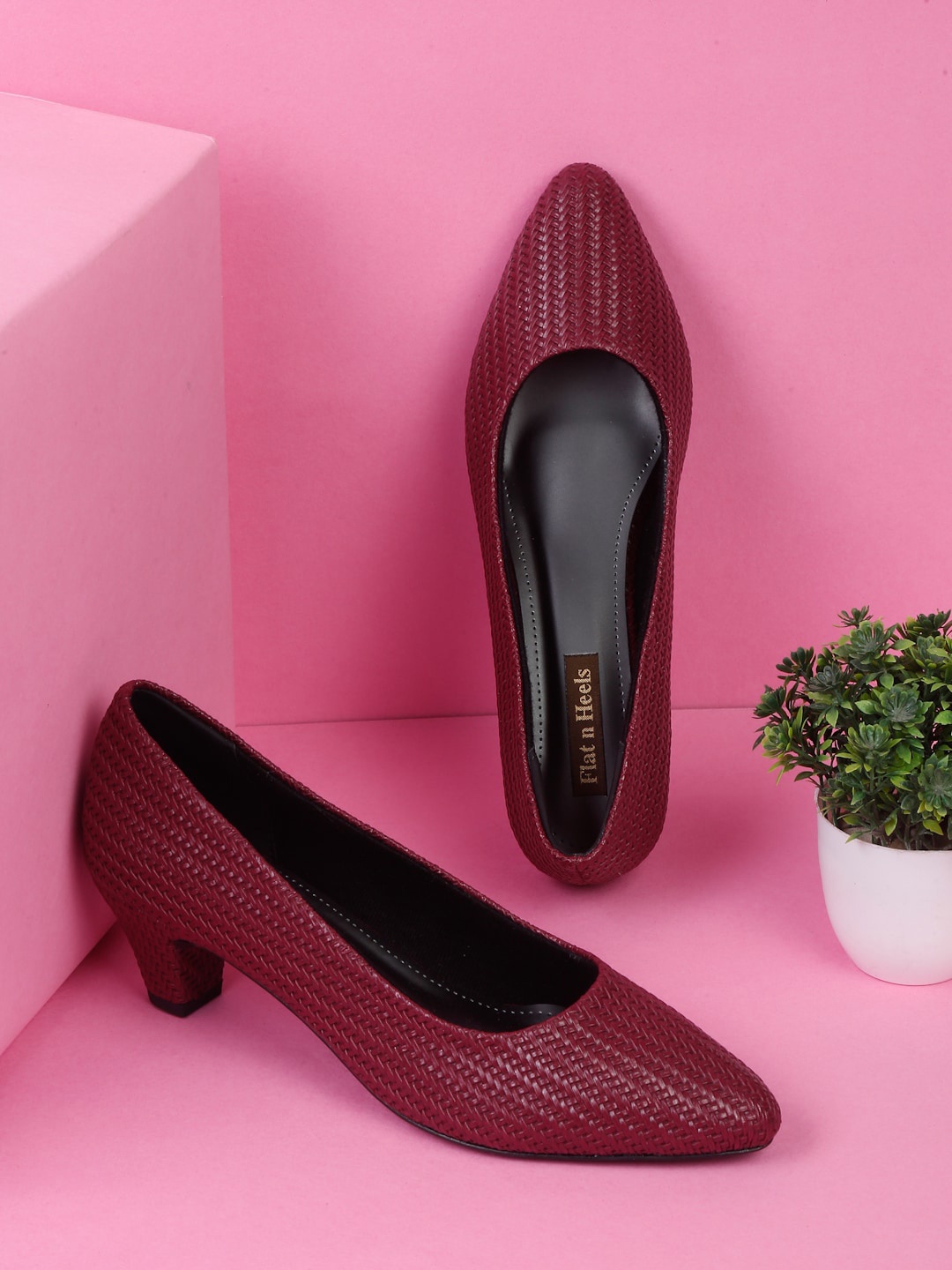 

Flat n Heels Textured Kitten Heel Pumps, Maroon
